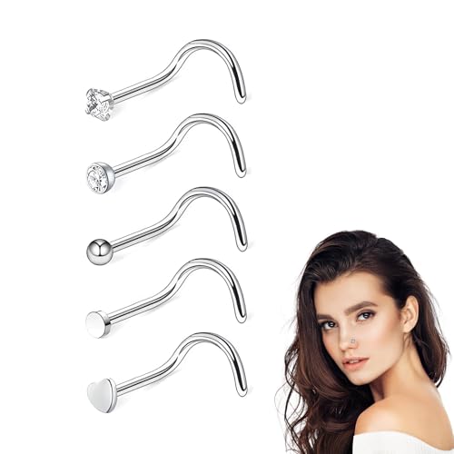 DHWEKU 5 Stück Nasenpiercing Gold 316L Chirurgenstahl Piercing Nase Nasenpiercing Ring Nasenring CZ Nasenpiercing Stecker Nasenstecker Nasenpiercing Set Gold Nostril Schmuck Damen 20G DHWEKU 5 Stück Nasenpiercing Gold 316L Chirurgenstahl Piercing Nase Nasenpiercing Ring Nasenring CZ Nasenpiercing Stecker Nasenstecker Nasenpiercing Set Gold Nostril Schmuck Damen 20G von DHWEKU