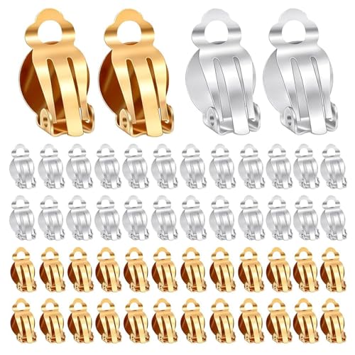 DHWEKU 50pcs Edelstahl Clip-On Ohrring Flache Runde Ohrclips Damen Tablett Ohrklipser Damen Ohne Ohrlöcher Ohrring Zubehör Für Ohrringe Clips Schmuckherstellung Bastel Zubehör von DHWEKU