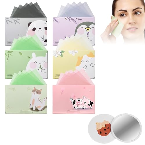 DHWEKU 600 Blätter Gesichts Löschpapier,blotting paper,Erfrischend Ölkontrolle Gesicht Blotting-Papiere, Natürlicher Wohlgeruch,Tragbar Oil Control Paper,für Männer Fraue,6 Düfte von DHWEKU