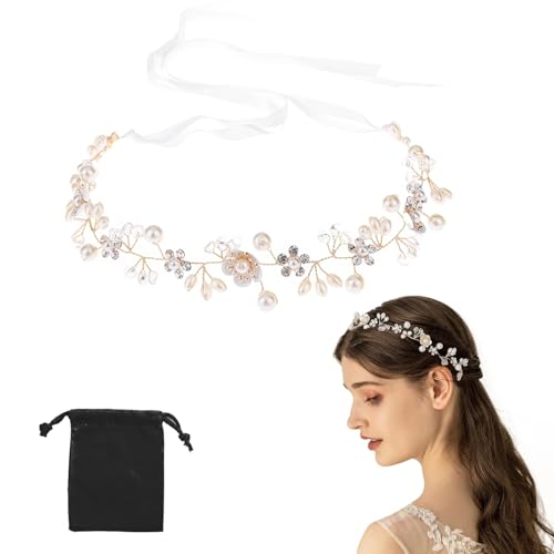 DHWEKU Braut Haarband Silber Kristall Blinkender Braut Haarschmuck Handgefertigtes Vintage Braut Stirnband Braut Hochzeit Accessoires Party (Weiß) von DHWEKU