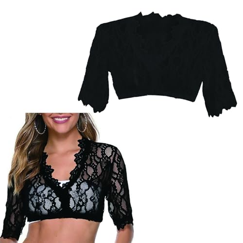 DHWEKU Dirndlblusen für Damen, Dirndlbluse Spitze, Elegante Trachtenbluse mit V Ausschnitt für Oktoberfest und Festliche Anlässe, Traditionelle Bluse in Spitzenoptik für Damenbekleidung von DHWEKU