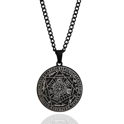 DHWEKU Halskette Herren 7 Erzengel Siegel Medaille Talisman Halskette für Männer Frauen Edelstahl Pentagramm Talisman Anhänger Amulett Magische Schutzkette Männlicher Schmuck Glücksbringer von DHWEKU