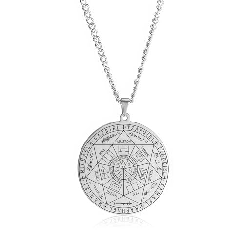 DHWEKU Halskette Herren Medaille Talisman Halskette 7 Erzengel Siegel für Männer Frauen Edelstahl Pentagramm Talisman Anhänger Amulett Magische Schutzkette Männlicher Schmuck Glücksbringer von DHWEKU