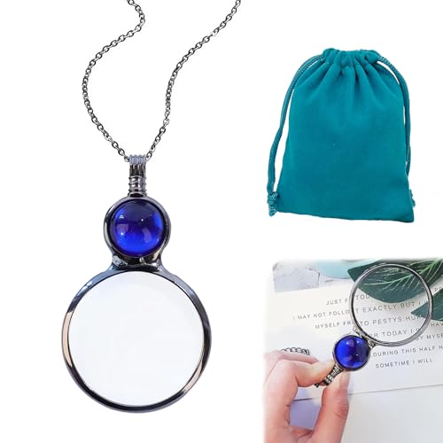 DHWEKU Lupe Anhänger Halskette Geschenk Vintage Kristall Lupe Anhänger Halskette Geschenk, Lupenanhänger Halskette 2X-3X Leselupe Lupe Lese dekorative Halskette von DHWEKU