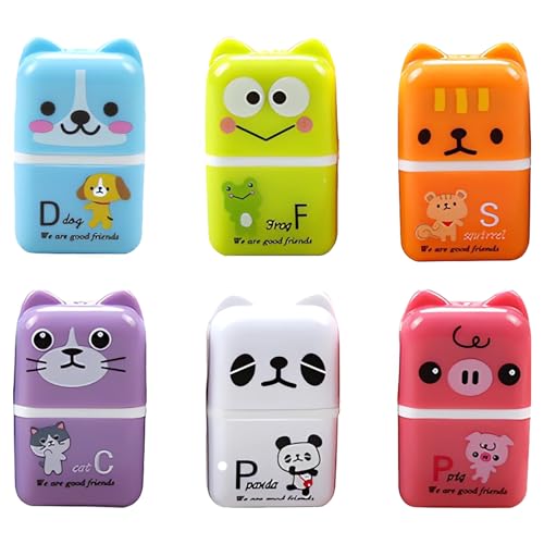 DHWEKU Niedlicher Radiergummi für Kinder, 6 Stück Cartoon Tier Bleistift Radiergummis Gummi Kinder Radiergummis mit Rasierrollen Etui Tiermotiv Radiergummi für Kinder Partygeschenke Schule von DHWEKU
