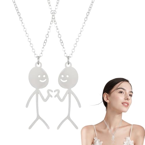 DHWEKU Witzige Graffiti-Halsketten, 2 Stück mit Herzgeste, silberne Smiley-Finger-Halskette, coole Ketten für Jungen und Mädchen, bester Freund oder Partner, lustiges Geschenk von DHWEKU