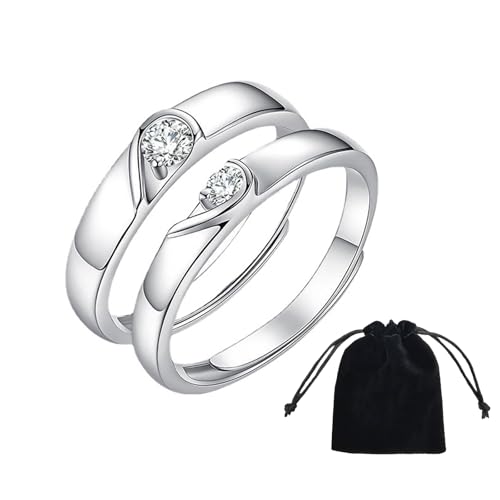 DHWEKU freundschaftsringe - 925 Silber Liebe Herz Paar Ring Damen und Herren Verstellbare Ringe für Frauen Paare Freundschaftsringe Verlobungsring von DHWEKU
