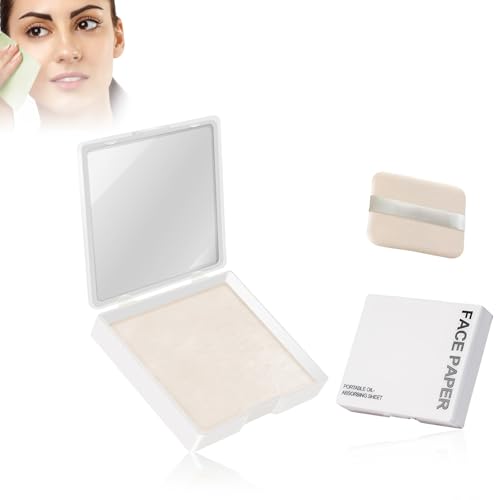 DHWEKU oil control paper Oil Control Blotting Paper für das Gesicht mit Spiegel und Puff Packung mit mattierten Gesichtskarten Waren Handy, saugfähiges Papier von 200, bequem und erfrischend von DHWEKU