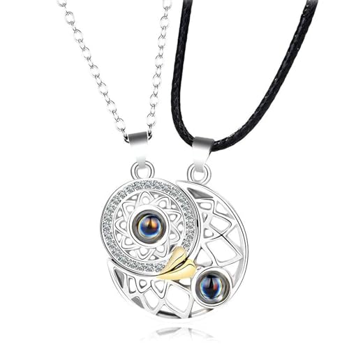 Sonne und Mond Magnetische Paar-Halskette, 100 Sprachen Ich liebe dich Projektion Halskette Schmuck, Neuartige Paar-Halskette für Paare und beste Freunde von DHWEKU