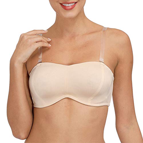 DHX Damen Trägerloser Bandeau-BH mit klaren Trägern Multiway Abnehmbare Pads Plus Size BHs für Große Brust - Beige - 85E von DHX