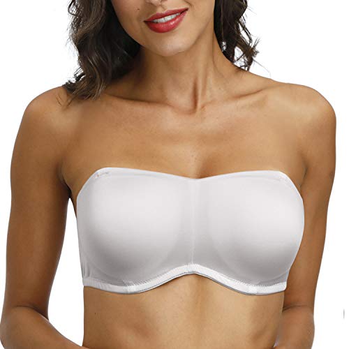 DHX Damen Trägerloser Bandeau-BH mit klaren Trägern Multiway Abnehmbare Pads Übergröße BHs für große Brust, Weiss/opulenter Garten, 100D von DHX