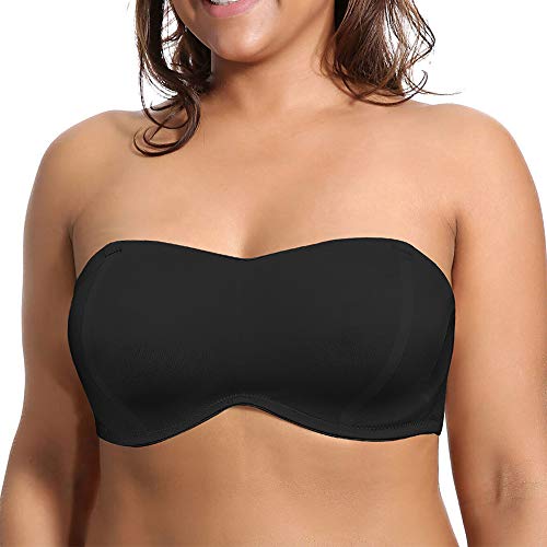 DHX Trägerloser Bandeau-BH für Damen mit transparenten Trägern, Multiway-abnehmbare Pads, Übergröße, BHs für große Brust, schwarz, 80B von DHX