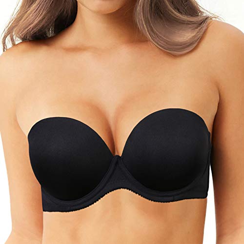 Damen Dick Gepolstert Trägerloser Push Up BH Lift und Support Convertible BHs mit transparenten Trägern, schwarz, 90C von DHX