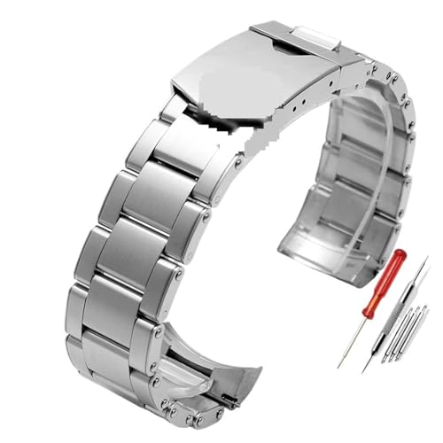 DHYUACN Metall-Armband für Uhren Solide Präzision Stahl gebogen Metallband Uhr Kette 20MM 22MM Faltschließe Armband(Silver,22mm) von DHYUACN