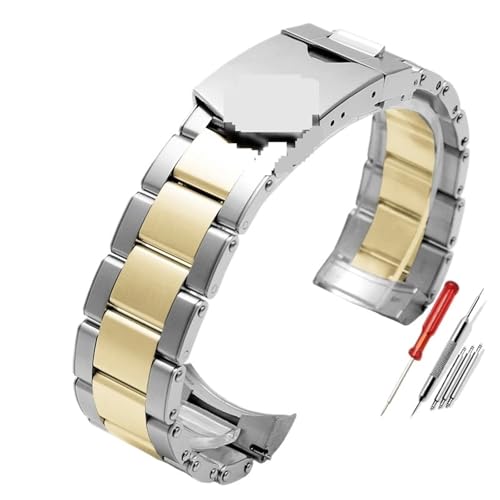 DHYUACN Metall-Armband für Uhren Solide Präzision Stahl gebogen Metallband Uhr Kette 20MM 22MM Faltschließe Armband(Silver to gold,20mm) von DHYUACN