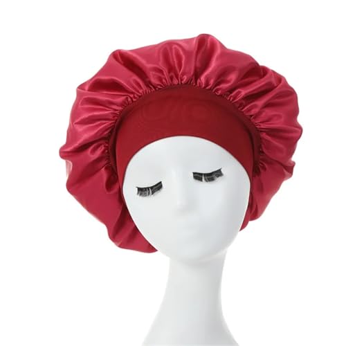 Seiden-Schlafhaube Damen Nachtschlaf-Haarkappen, seidige Motorhaube aus Satin, doppellagig, verstellbare Kopfbedeckung, Hut for Styling-Zubehör for lockiges Haar(Dark red) von DHYUACN