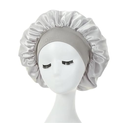 Seiden-Schlafhaube Damen Nachtschlaf-Haarkappen, seidige Motorhaube aus Satin, doppellagig, verstellbare Kopfbedeckung, Hut for Styling-Zubehör for lockiges Haar(GRAY) von DHYUACN