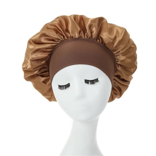 Seiden-Schlafhaube Damen Nachtschlaf-Haarkappen, seidige Motorhaube aus Satin, doppellagig, verstellbare Kopfbedeckung, Hut for Styling-Zubehör for lockiges Haar(Gold) von DHYUACN