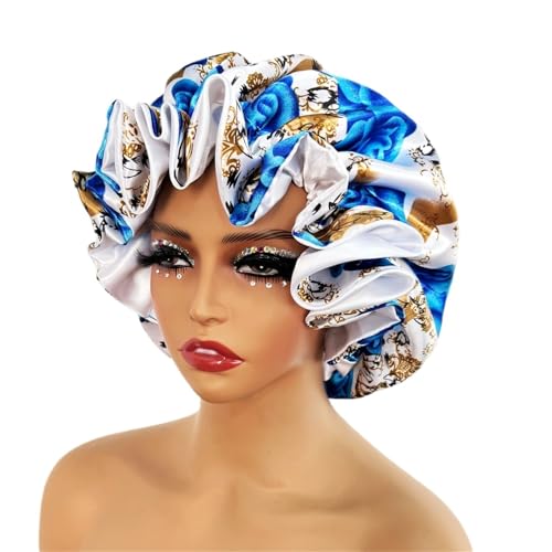 Seiden-Schlafhaube Damen Satin Bonnet Cap Doppellagige Seidige Große for Lady Printing Schlafmütze Kopfwickel(Color5) von DHYUACN