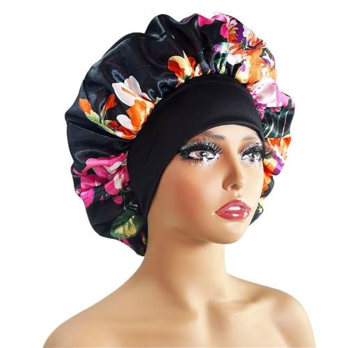 Seiden-Schlafhaube Damen Satin Bonnet Cap Seidig Groß for Blumendruck Schlafdesign(Color1) von DHYUACN