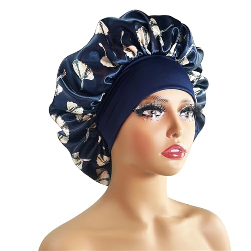 Seiden-Schlafhaube Damen Satin Bonnet Cap Seidig Groß for Blumendruck Schlafdesign(Color7) von DHYUACN