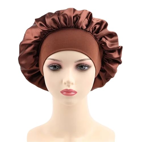 Seiden-Schlafhaube Damen Satin Solid Elastic Wide-krempe Schlafmütze Unisex Head Wrap Band Haarpflege Motorhaube(Brown) von DHYUACN