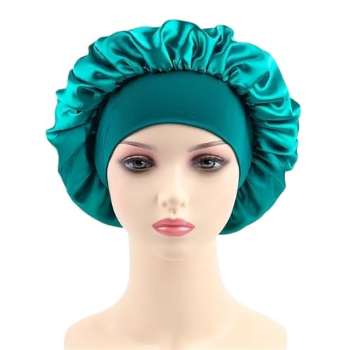 Seiden-Schlafhaube Damen Satin Solid Elastic Wide-krempe Schlafmütze Unisex Head Wrap Band Haarpflege Motorhaube(Green) von DHYUACN