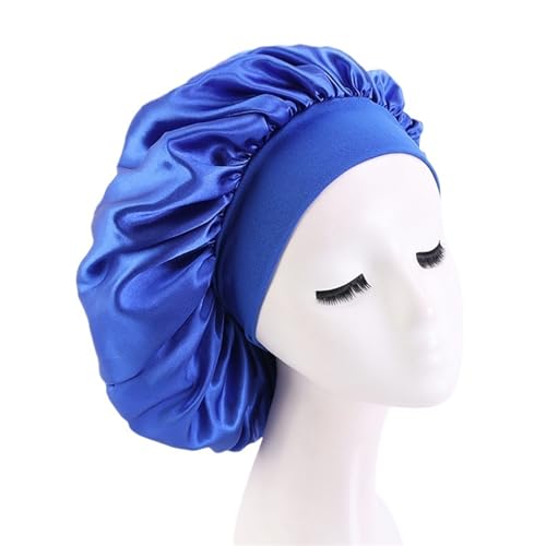 Seiden-Schlafhaube Damen Satin Solid Schlafmütze Nachtschlafmütze for Frauen Duschhauben Solide verstellbare Kappe(Dark blue2) von DHYUACN