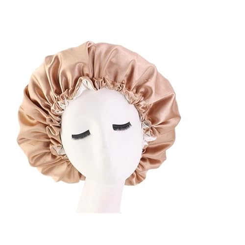 Seiden-Schlafhaube Damen Satin Solid Schlafmütze Nachtschlafmütze for Frauen Duschhauben Solide verstellbare Kappe(Khaki) von DHYUACN