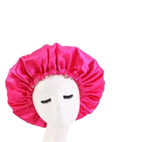 Seiden-Schlafhaube Damen Satin Solid Schlafmütze Nachtschlafmütze for Frauen Duschhauben Solide verstellbare Kappe(Pink red) von DHYUACN