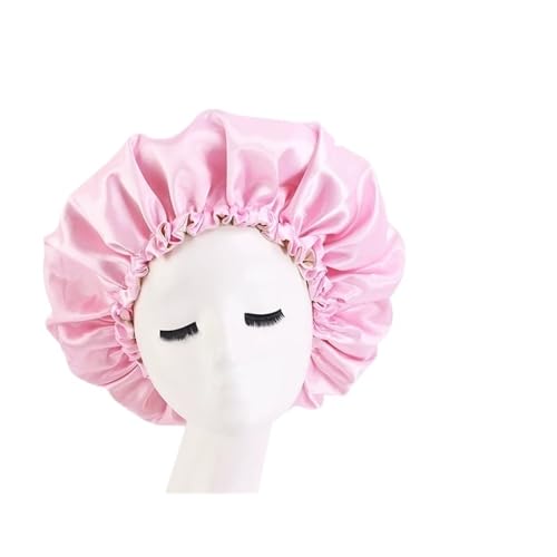 Seiden-Schlafhaube Damen Satin Solid Schlafmütze Nachtschlafmütze for Frauen Duschhauben Solide verstellbare Kappe(Pink1) von DHYUACN