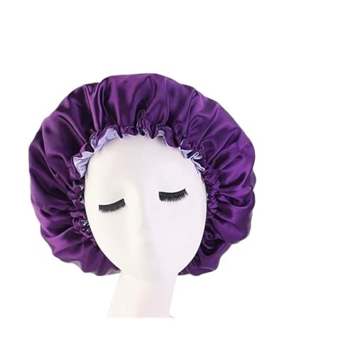 Seiden-Schlafhaube Damen Satin Solid Schlafmütze Nachtschlafmütze for Frauen Duschhauben Solide verstellbare Kappe(Purple2) von DHYUACN