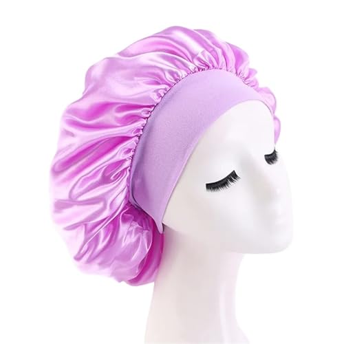 Seiden-Schlafhaube Damen Satin Solid Schlafmütze Nachtschlafmütze for Frauen Duschhauben Solide verstellbare Kappe(Purple3) von DHYUACN