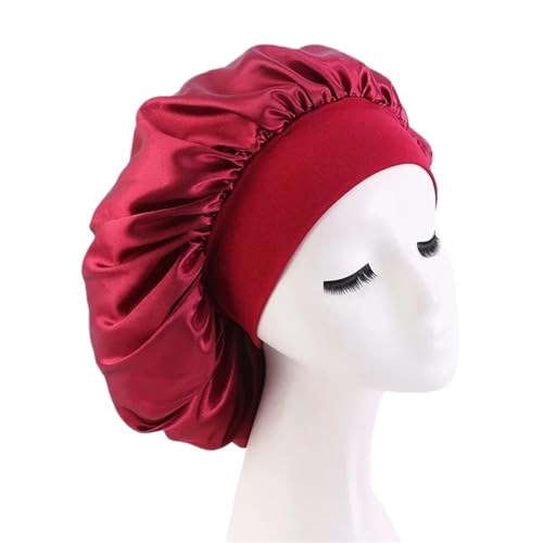 Seiden-Schlafhaube Damen Satin Solid Schlafmütze Nachtschlafmütze for Frauen Duschhauben Solide verstellbare Kappe(Red2) von DHYUACN