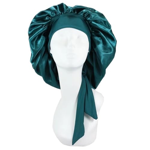 Seiden-Schlafhaube Frauen Satin Solide Schlafen Schlaf Kappe Haar Pflege Motorhaube Nachtmütze for Männer Unisex(Green) von DHYUACN