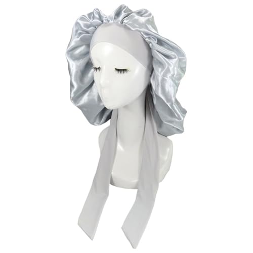 Seiden-Schlafhaube Frauen Satin Solide Schlafen Schlaf Kappe Haar Pflege Motorhaube Nachtmütze for Männer Unisex(Silver) von DHYUACN