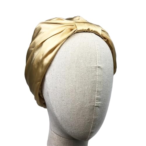 Seiden-Schlafhaube Frauen Schlaf Hut Weiche Seide Nacht Kappe Haar Motorhaube Kopf Abdeckung Breite Elastische Band(Gold) von DHYUACN