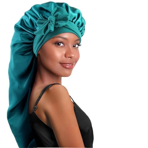 Seiden-Schlafhaube Lange Motorhaube aus elastischem Satin for Damen, Haarpflegehauben mit dehnbarem Bindeband, Schlafmütze for Zöpfe, lockiges Haar(Dark red) von DHYUACN