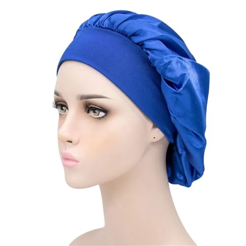 Seiden-Schlafhaube Passen Sie Satin Bonnet Hair Styling Cap Lange Haarpflege Frauen Nachtschlaf Hut Seide Kopf Wrap Duschhaube(Blue) von DHYUACN