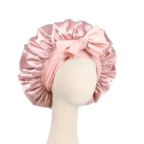 Seiden-Schlafhaube Satin Bonnet Damen Duschhaube Verstellbare Schlafmütze mit Bindeband Bonnets Haarpflege(Light yellow) von DHYUACN