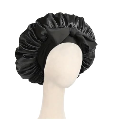 Seiden-Schlafhaube Satinhaube Seide Verstellbare Bonnet for Schlafen Haare mit Bindeband Bonnets Damen Herren(Black) von DHYUACN