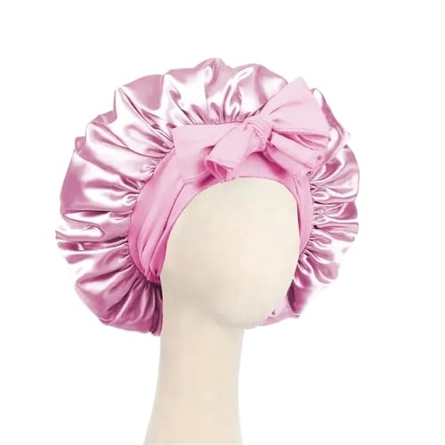 Seiden-Schlafhaube Satinhaube Seide Verstellbare Bonnet for Schlafen Haare mit Bindeband Bonnets Damen Herren(Light Pink) von DHYUACN