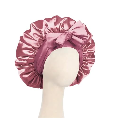 Seiden-Schlafhaube Satinhaube Seide Verstellbare Bonnet for Schlafen Haare mit Bindeband Bonnets Damen Herren(Light red) von DHYUACN