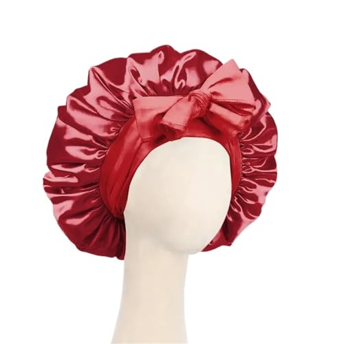 Seiden-Schlafhaube Satinhaube Seide Verstellbare Bonnet for Schlafen Haare mit Bindeband Bonnets Damen Herren(Red) von DHYUACN