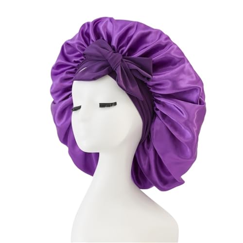 Seiden-Schlafhaube Schlafmütze Damen Satin Solide Nachtschlafmütze Haarpflege Motorhaube Schlummertrunk for Herren(Purple) von DHYUACN