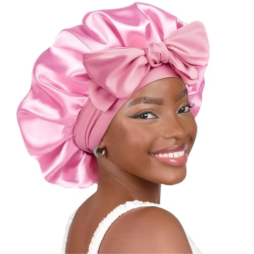 Seiden-Schlafhaube Seiden-Schlafhaube for Damen, große Schlafkappe mit breitem elastischem Bindeband, lockiges Dreadlock-Zopfhaar(Pink) von DHYUACN