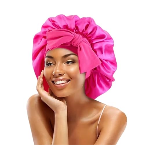 Seiden-Schlafhaube Seiden-Schlafhaube for Damen, große Schlafkappe mit breitem elastischem Bindeband, lockiges Dreadlock-Zopfhaar(Pink red) von DHYUACN