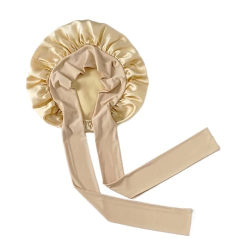 Seiden-Schlafhaube Seiden-Schlafhaube for Damen mit breitem elastischem Bindeband for die Zopf- und Haarpflege sowie alle Haartypen(Light yellow) von DHYUACN