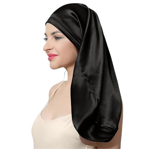 Seiden-Schlafhaube Seidenschlafhaarkappe, lange Nachtschlafabdeckung for Frauen, Pflege, Mama(Black) von DHYUACN