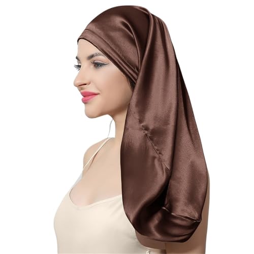 Seiden-Schlafhaube Seidenschlafhaarkappe, lange Nachtschlafabdeckung for Frauen, Pflege, Mama(Brown) von DHYUACN